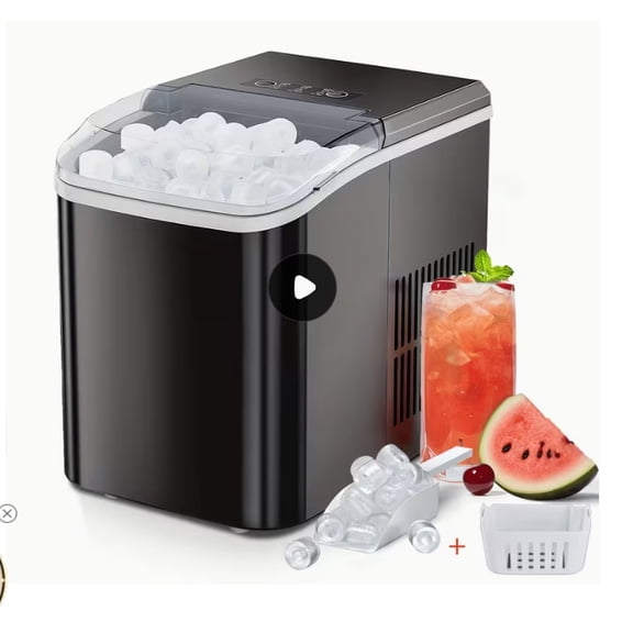 Portable Countertop Ice Maker Machine, 9 Bullet Ice Cubes Ready in 6 Minutes, Self-Cleaning, Quiet Compact Ice Maker with Handle for Home, Kitchen, Office, RV & Camping