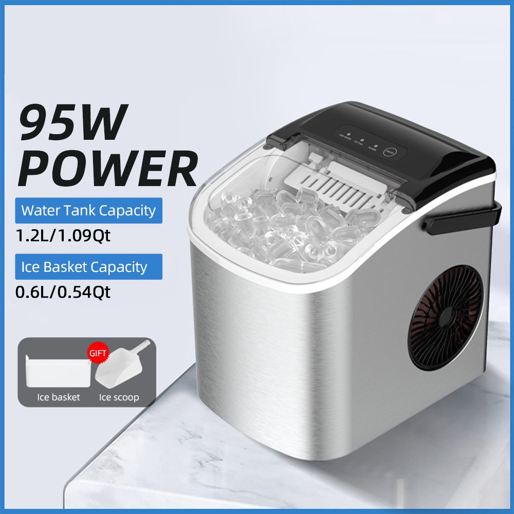 Portable Countertop Ice Maker, Self-Cleaning Ice Maker Machine with Ice Scoop & Basket for Home, Party, Camping, 26Lbs/24H