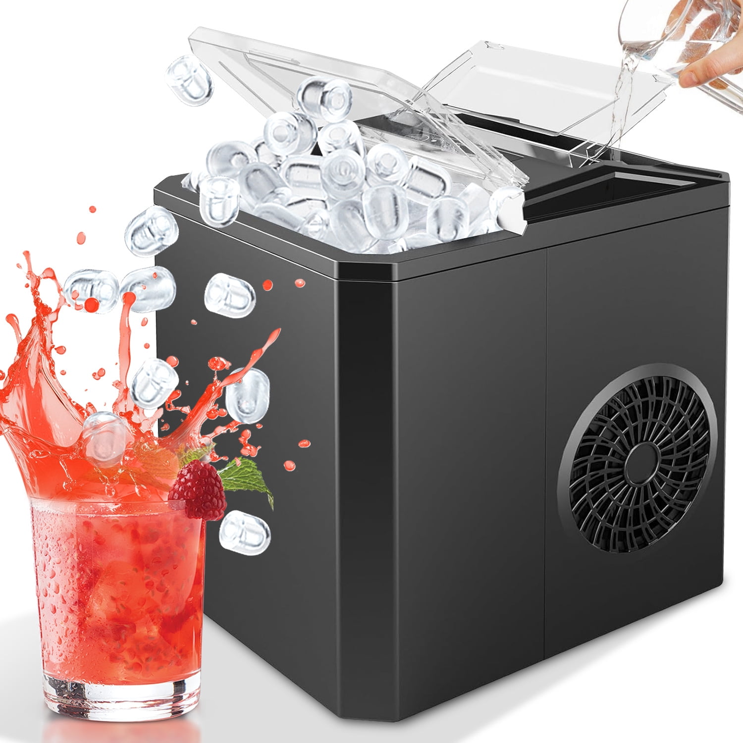 TINKLE WELL Portable Ice Maker, Countertop Self-Cleaning Machine with Ice Scoop & Basket, Ideal for Home, Kitchen, and Parties, Black