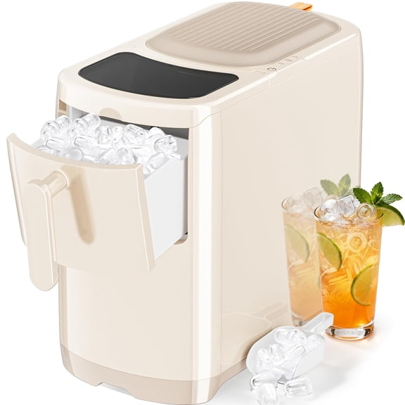 Portable Countertop Ice Maker,18Lbs/24H Bullet Ice Machine,7-Min 6Pcs Fast Ice Making Self-Cleaning,One-Touch Operation,Removable Lid Easy to Clean,Inculde Ice Scoop for Home,Kitchen,Office,RV(Beige)