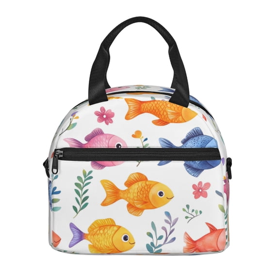 Portable Cross-Body Insulated Lunch Bag 9×5×7.8in Waterproof And Wear-Resistant Can Be Reused For Picnic Work Out Use Cute Fish