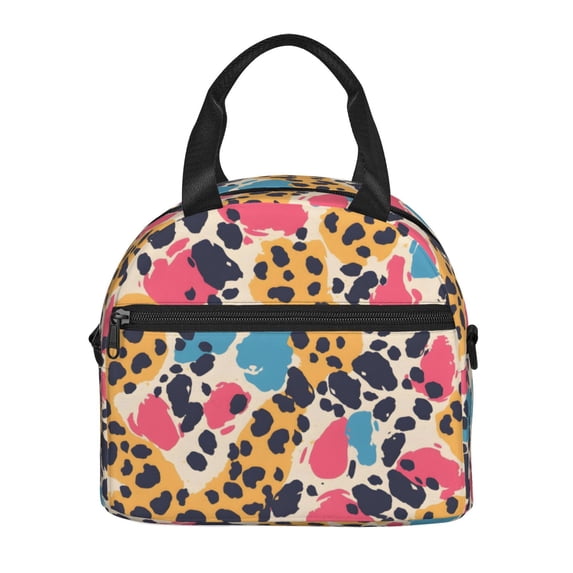 Portable Cross-Body Insulated Lunch Bag 9×5×7.8in Waterproof And Wear-Resistant Can Be Reused For Picnic Work Out Use Leopard Print Pattern Rainbow_1