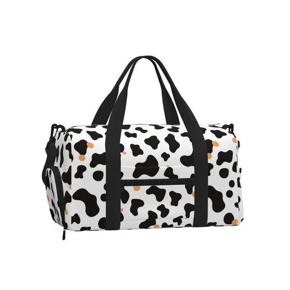 Portable Cross-Body Sports Luggage 17.79.8in With Shoes Warehouse Light And Strong Waterproof Tear Resistant Simple Cow Print Pattern, Vector Art Style_2