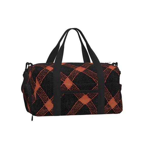 Portable Cross-Body Sports Luggage 17.79.8in With Shoes Warehouse Light And Strong Waterproof Tear Resistant Argyle Plaid Darksalmon_3