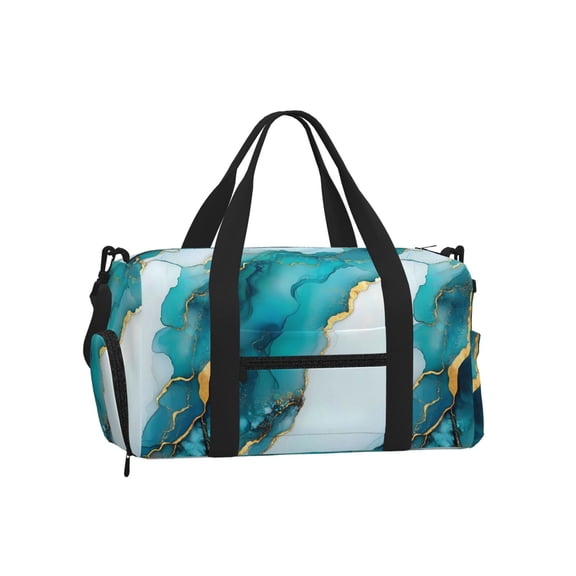 Portable Cross-Body Sports Luggage 17.79.8in With Shoes Warehouse Light And Strong Waterproof Tear Resistant Skyblue And White Gold Marble