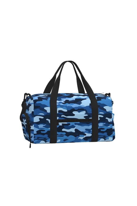 Portable Cross-Body Sports Luggage 17.79.8in With Shoes Warehouse Light And Strong Waterproof Tear Resistant Vector Camouflage Pattern Blue_1