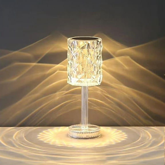 Portable Crystal Table Lamp - Acrylic, Cordless LED, Touch Control, 3 Color Rechargeable, Perfect for Bedside & Dining Room