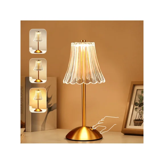Portable Crystal Table Lamp,Cordless Metal Vintage Desk Lamp,3 Color Touch Control Rechargeable Lamp,3-Levels Brightness Room Decor Desk Lamp,Living Room,Kitchen,Dining Room Lamp