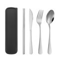 thumbnail image 1 of Portable Cutlery Set, 4-Piece 304 Stainless Steel Knife, Fork, Spoon, and Chopsticks with Carry Case, 1 of 7