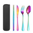 thumbnail image 1 of Portable Cutlery Set, 4-Piece 304 Stainless Steel Knife, Fork, Spoon, and Chopsticks with Carry Case, 1 of 7