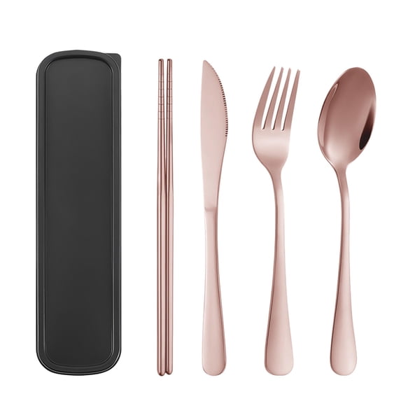 Portable Cutlery Set, 4-Piece 304 Stainless Steel Knife, Fork, Spoon, and Chopsticks with Carry Case