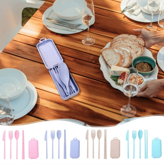 Portable Cutlery Set - Lightweight Travel Utensils | Detachable Knife, Spoon, Fork, Chopsticks | Sustainable | Includes Carrying Case | Ideal for Camping, College, Lunch Boxes | 8x2 Inches | 4 Colors