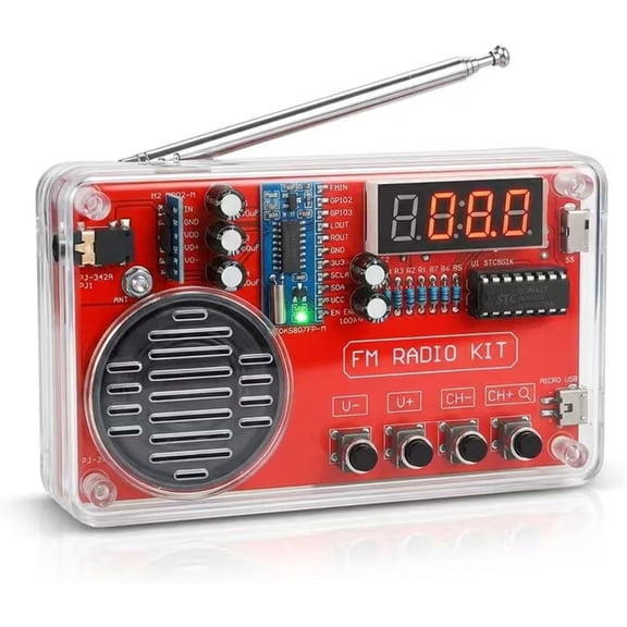 Portable DIY FM Radio Kit, Soldering Practice Electronics Project with Transparent Case,PCB,Speaker,LED Digital Display,Headphone Jack,Automatic Station Search, Suitable for Beginners & STEM Learning