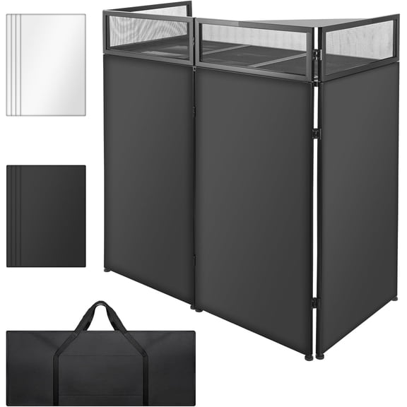 YOTREE Portable DJ Facade Booth, 45"x44"x21" Foldable Metal DJ Table Station with Black & White Scrim and Carrying Bag