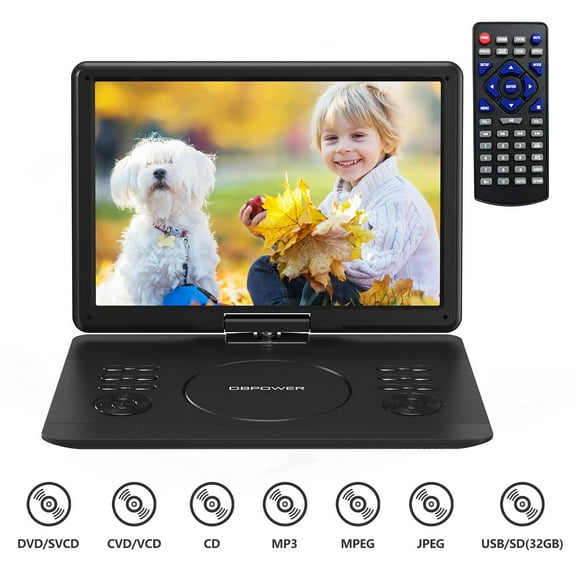 Portable DVD Player, TV DVD Player with 14.1" Swivel HD Screen for Car and Kids, 5-6 Hours Working Time with Built-in Battery, Dual Stereo Speakers, Memory Card Reading, Support CD/DVD/SD Card/USB