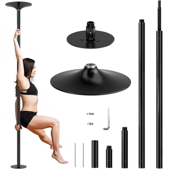 Portable Dance Pole 45mm, Dual Mode Rotating Static Pole, 2 Extension Poles, Chrome Plated Steel, Drill-Free Installation 441lbs Capacity