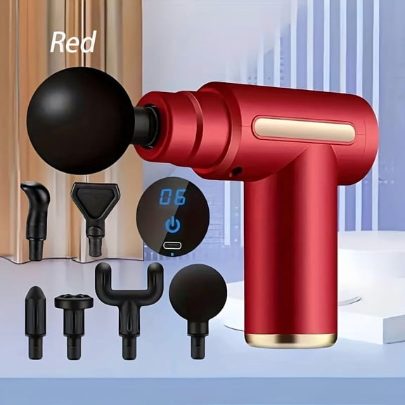 Portable Deep Tissue Massager - USB Rechargeable Fascia Gun, Muscle Massage Gun with 4 Massage Heads, 6 Speed Mode Adjustment, Silent Motor, for Muscle And Sports, for Back And Neck Full Body Massage
