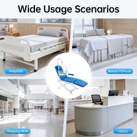 Portable Dental Chair Folding Mobile Chair Tilt Bed with LED Light & Waste Basin