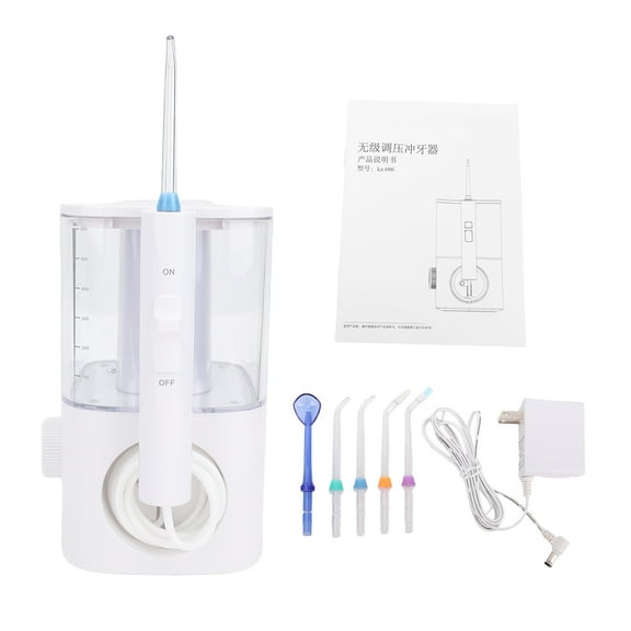 Portable Dental Flosser with 600ml Large Capacity, Electric Oral Irrigator, Home Teeth Cleaner with 7 Color Changing LED Light, 2 Modes, Adjustable Pressure, 5 Nozzles for Teeth/Tongue Cleaning