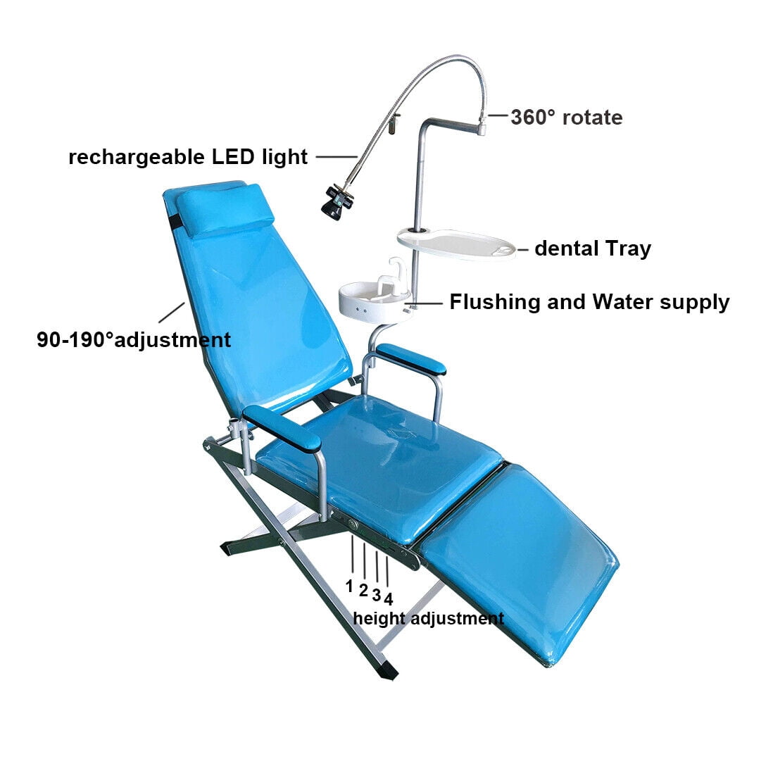 Portable Dental Folding Chair Unit LED Light Headrest Basin Tray Mobile Equip