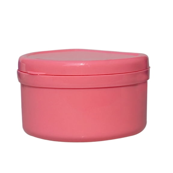 Portable Denture Bath Case Denture Cleaning Cup, False Teeth Holder Mouthguard Night Guard Container Box Retainer Soaking Case for Travel, Household, Office PinK
