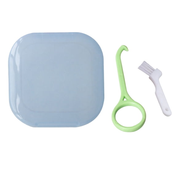 Portable Denture Case, Retainer Cleaning Box with Lid Travel Dental Storage Container for Mouth Guard Teeth Cleaner 3.14in (Light Blue)
