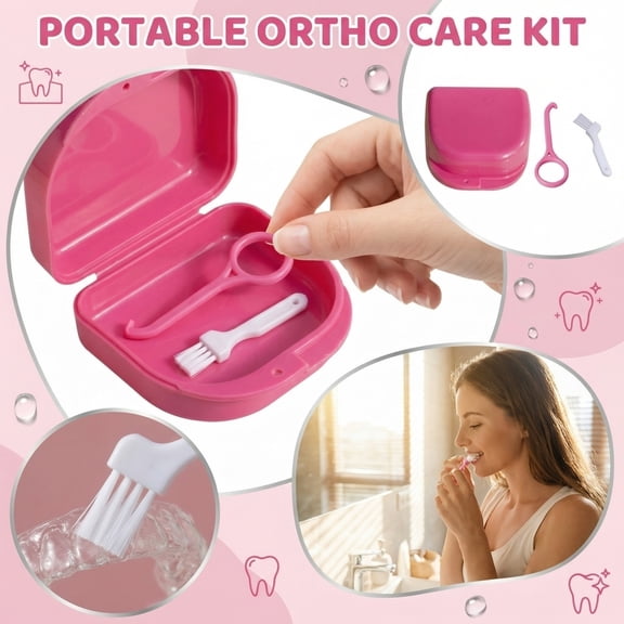 Portable Denture Cleaning Box, Braces and Retainer Cleaner Case, Travel Teeth Storage Container with Soaking Tray for Aligners Mouthguards, Ultrasonic Compatible
