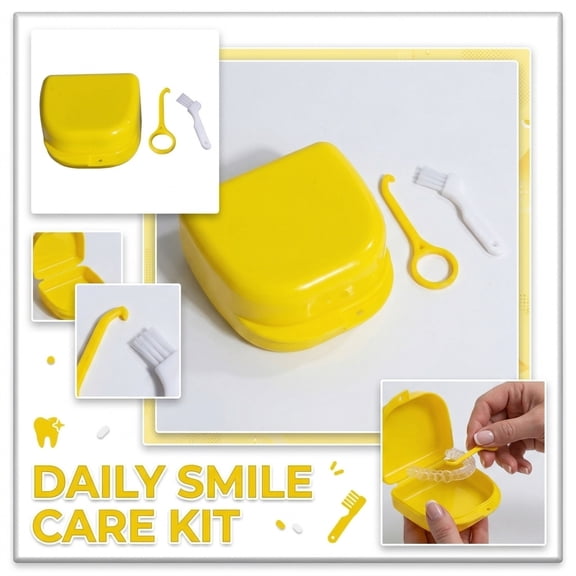 Portable Denture Cleaning Box, Braces and Retainer Cleaner Case, Travel Teeth Storage Container with Soaking Tray for Aligners Mouthguards, Ultrasonic Compatible