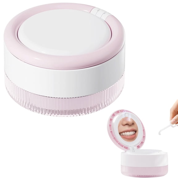 Portable Denture Cleaning Box, Mini Storage Case for Retainers & Teeth Braces, Compact Travel Denture Holder, Pink