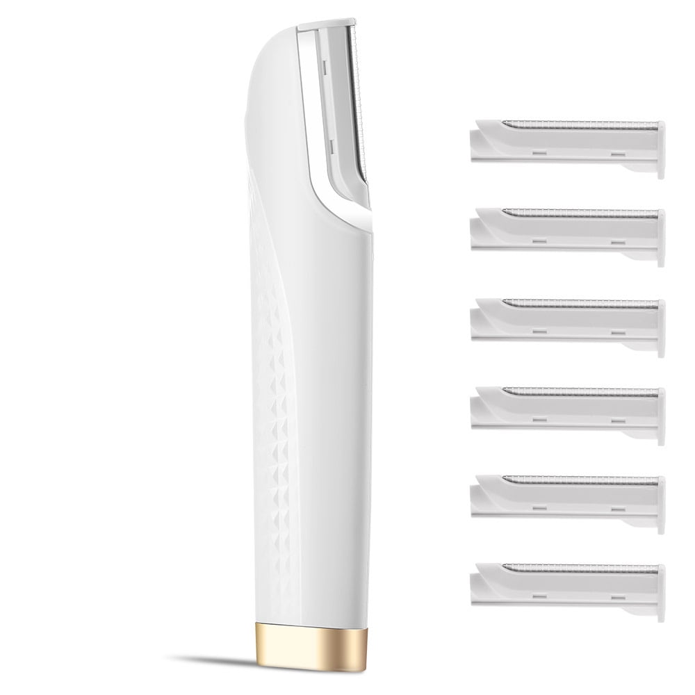 Portable Dermaplaning Tool, Rechargeable Dermaplane Tool for Face Eyebrow, LED Light Peach Fuzz Remover,  6 Replacement Heads & 3 Speeds