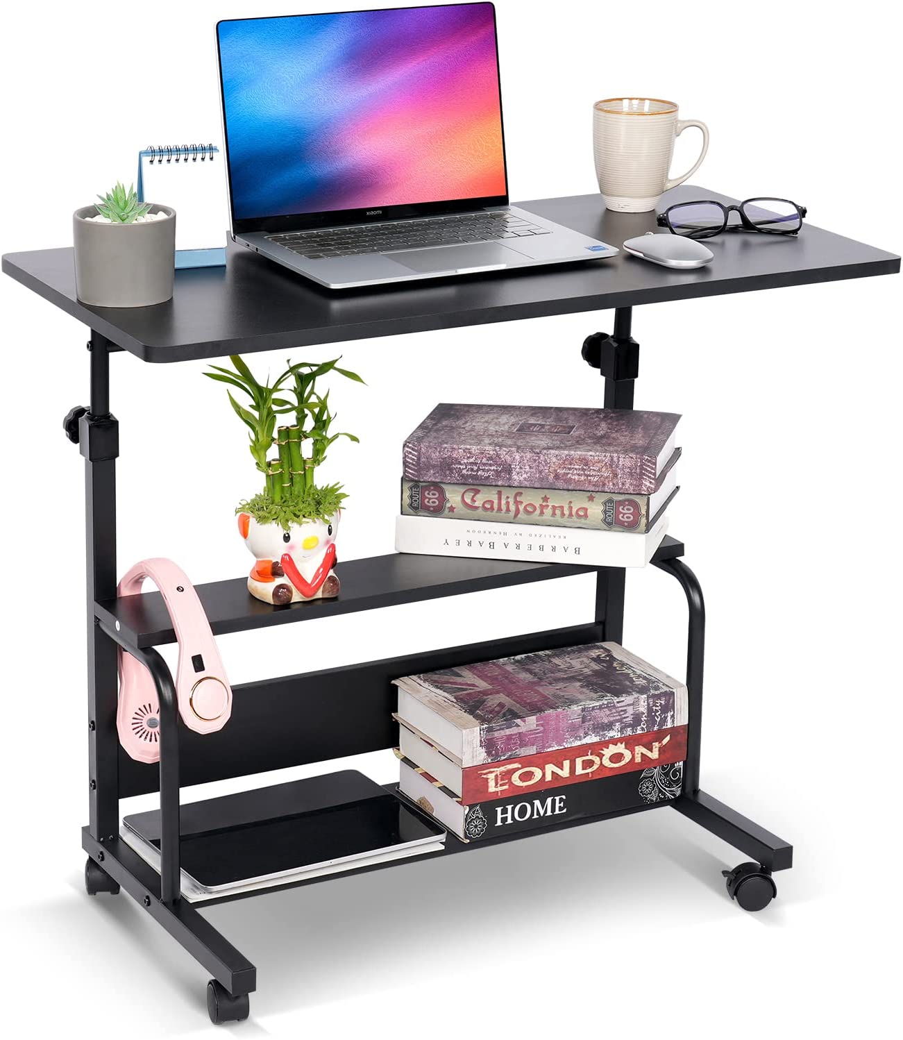 Portable Desk Small Desks for Small Spaces Laptop Table Black Rolling