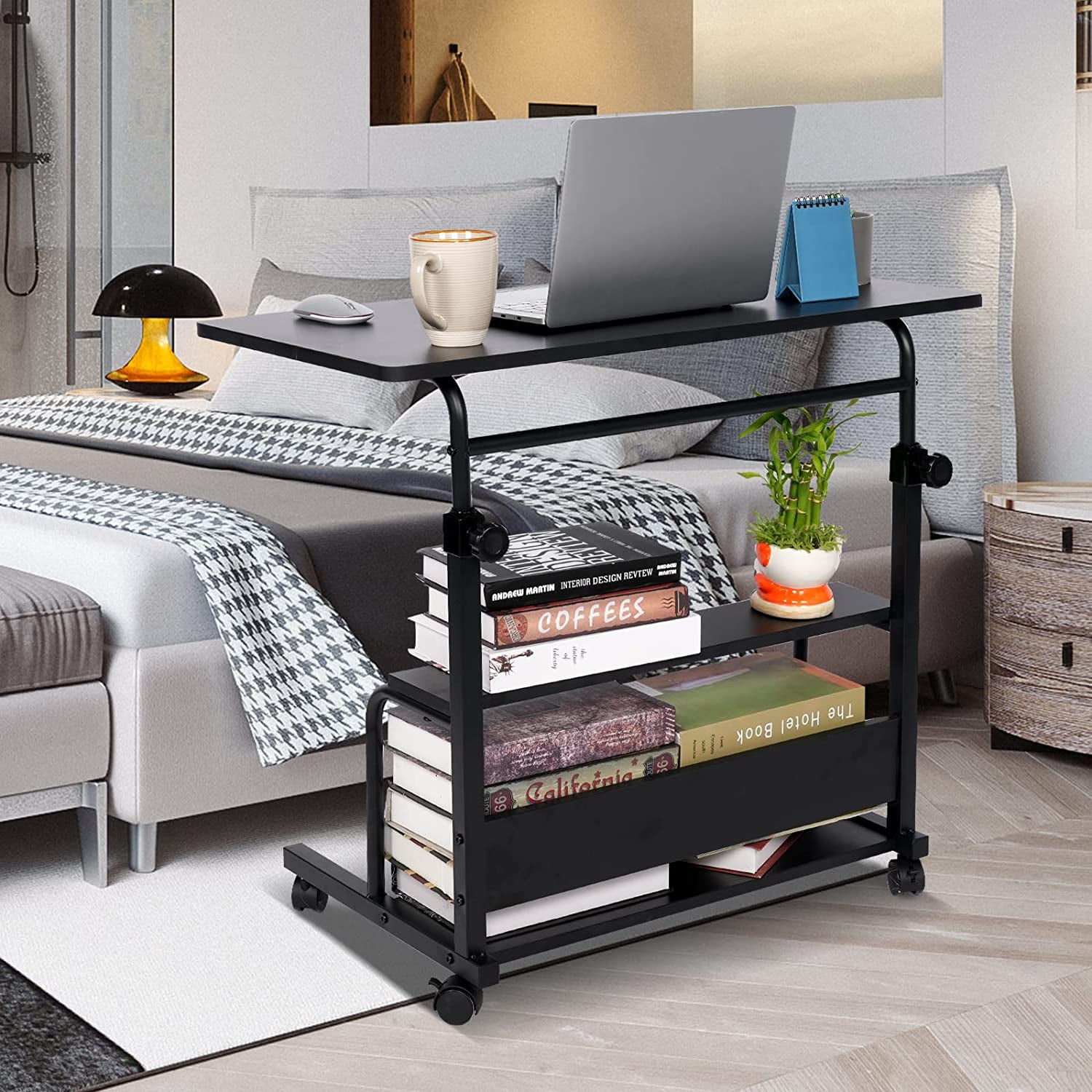 Portable Desk Small Desks for Small Spaces Laptop Table Black Rolling