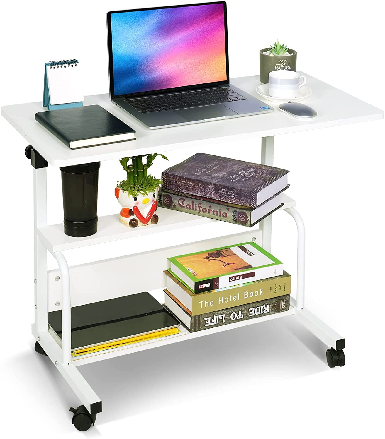Portable Desk Small Desks for Small Spaces Laptop Table White Rolling