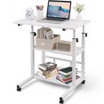 thumbnail image 1 of Portable Desk with Wheels Small Standing Desk on Wheels Adjustable Height Rolling Desks for Small Spaces, 32" Computer Desks with Storage Shelves for Home Office Study White, 1 of 16
