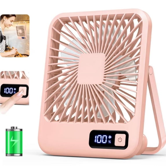 Portable Desktop Fan with Digital Display, Foldable Handheld Design, Quiet Brushless Motor, 3-Speed Settings, USB Rechargeable Battery for Office, Travel & Home