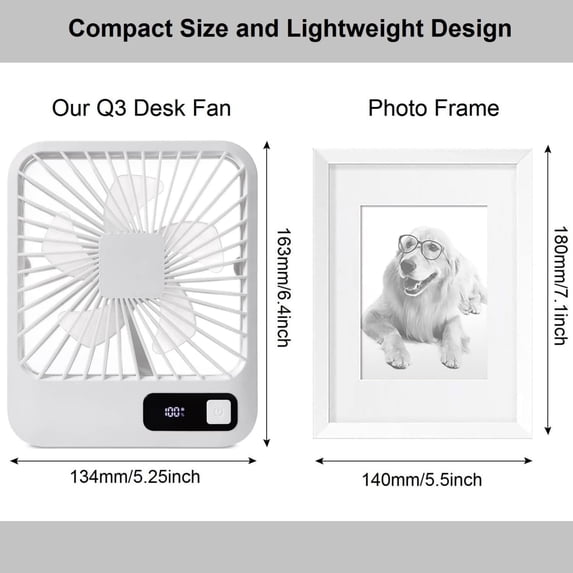 Portable Desktop Fan with Digital Display, Foldable Handheld Design, Quiet Brushless Motor, 3-Speed Settings, USB Rechargeable Battery for Office, Travel & Home