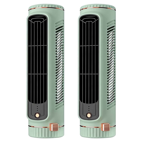 Portable Desktop Fan, Three-Speed Wind Tower Bladeless Fan, Suitable for Office, Living Room, Bedroom, and Outdoors (2pcs, Green)