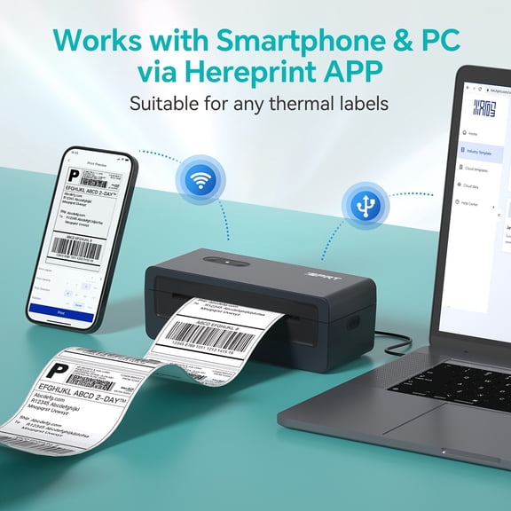 Portable Desktop Label Printer - Inkless Thermal Printing, Bluetooth/USB Connection for Smartphones/Computers, Compact Design for Home/Office/Courier/Facsimiles