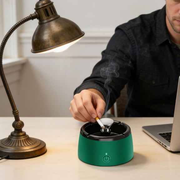 Portable Desktop Negative Ion Ashtray for Home, 2 in 1 Smoke Removal & Air Purification Featuring Low Noise Operation & Modern Stylish Design for Office Bedroom