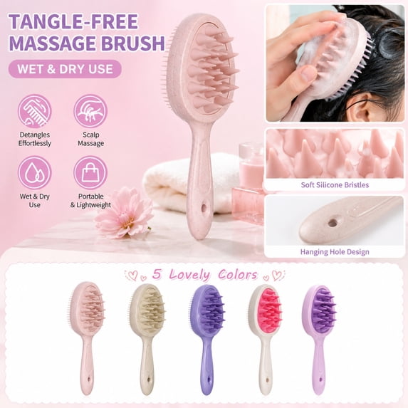 Portable Detangling Comb for Straight Hair – Green Ergonomic Massage Brush for Wet & Dry Use, Scalp Stimulation and Flyaway Control, Travel-Friendly Daily Grooming Tool