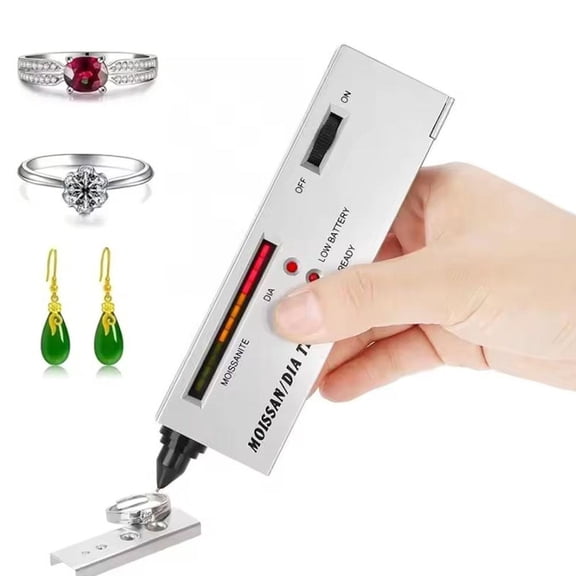 Portable Diamond Tester Pen, 5.3 Inch Alloy Gemstone Hardness Detector with Built-In Diamond Selector, Battery Operated Tool for Jewelry Authentication and Gemstone Quality Testing