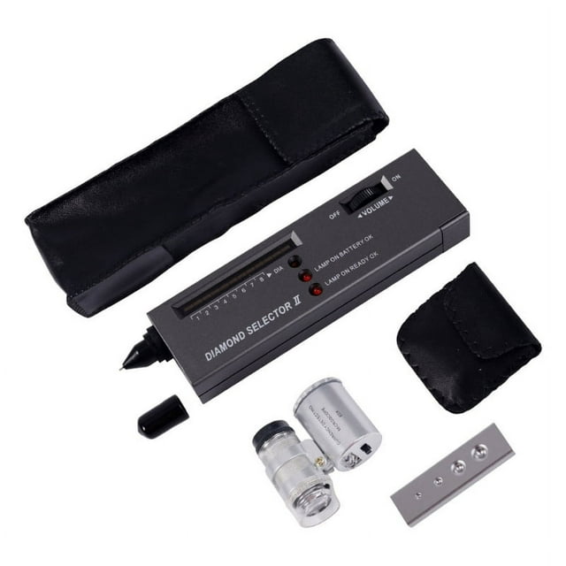 Portable Diamond Tester Pen with 60X LED Lighted Loupe Magnifying Glasses Combo