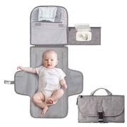 HDJ Portable Diaper Changing Pad, Waterproof Travel Baby Changing Kit with Wipes Pocket,Foldable,Gray