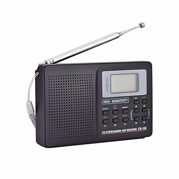 Portable Digital AM/FM Stereo Radio - SW/LW/TV Sound Digital Tuning Full-Band Receiver with Alarm Clock,Petite Radio with Mute State/Frequency Lock (Step Value 10k)