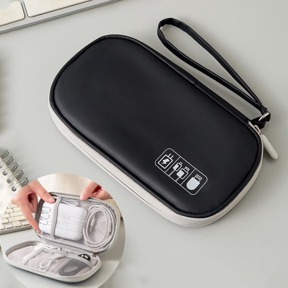 Portable Digital Acc Ory Storage Bag, Small Electronics Organizer Case, Data Cable and Charger Travel Pouch, Black, by IHXORA