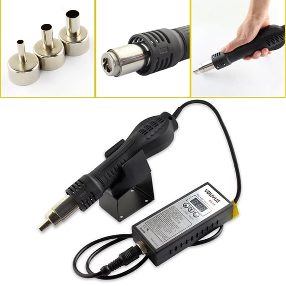 Portable Digital Hot Air Rework Station, Intelligent Auto Cooling Hot Air Gun with 3 Replaceable Nozzles & Metal Holder, Adjustable Temperature Heat Gun for PCB, SMD, Cell Phone Electronics Repair