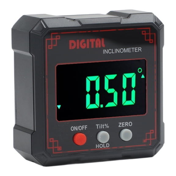 Portable Digital Inclinometer with IP54 Protection and Large LCD Display for Precise Tilt Measurement in Construction and Fieldwork (Red)