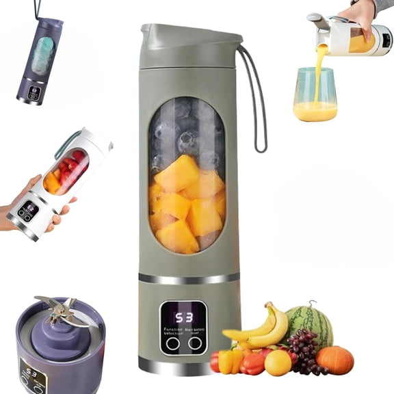 Portable Digital Multimode Juicer Blender – Smart LED Display, 12‑Leaf Blade, 450ml USB Rechargeable for Smoothies & Shakes