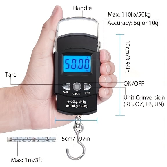 Portable Digital Scale for Weighing Luggage, Fish, Or Other Items, Featuring a Compact Design for Travel