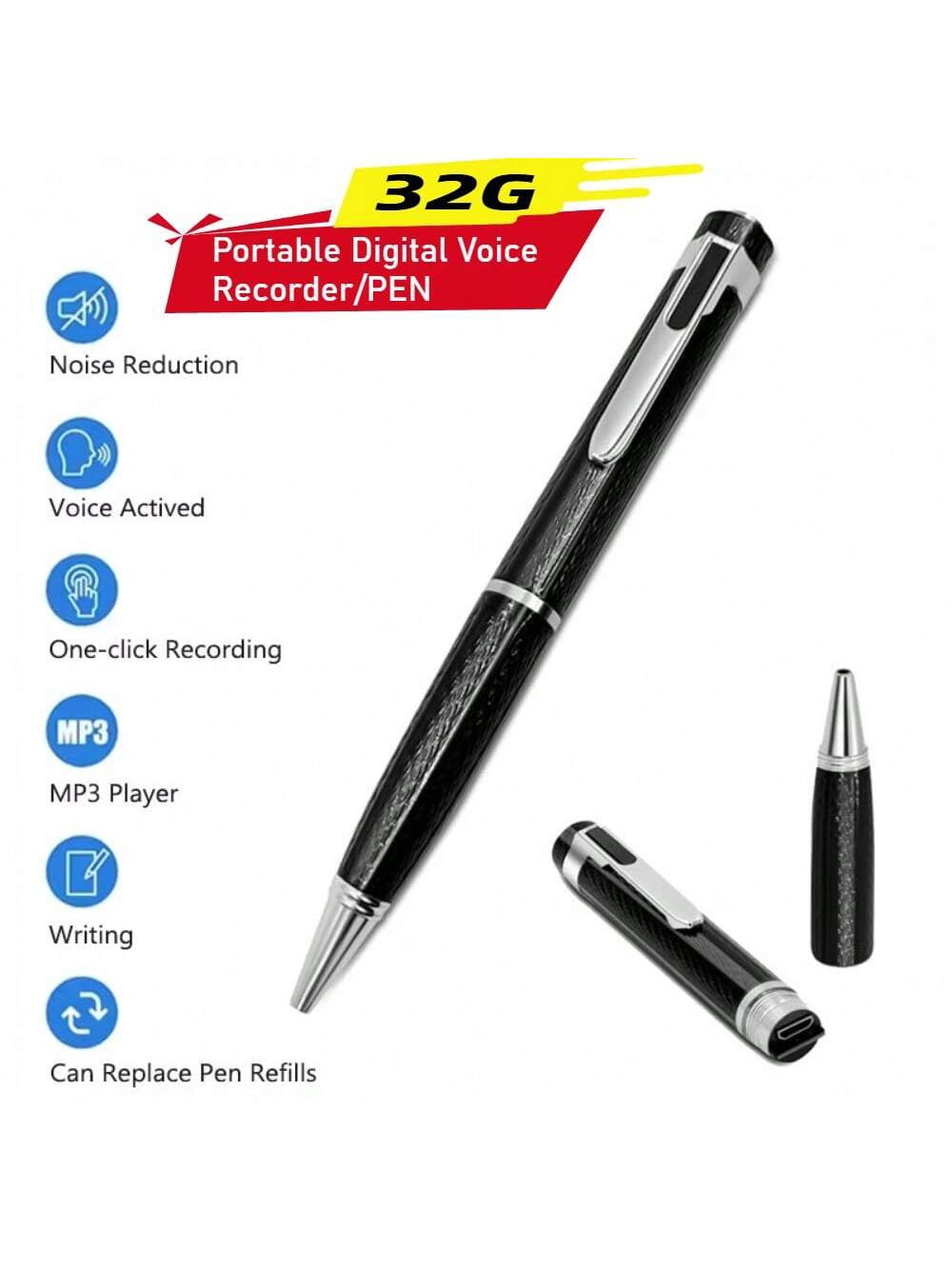 Portable Digital Voice Recorder - Professional Audio Recording Pen with Noise Reduction for Business Meetings, Lectures & Interviews